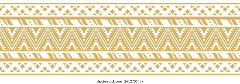 Gold ethnic ornament with geometric tribal border pattern.