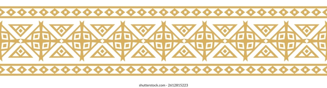 Gold ethnic ornament with geometric tribal border pattern.
