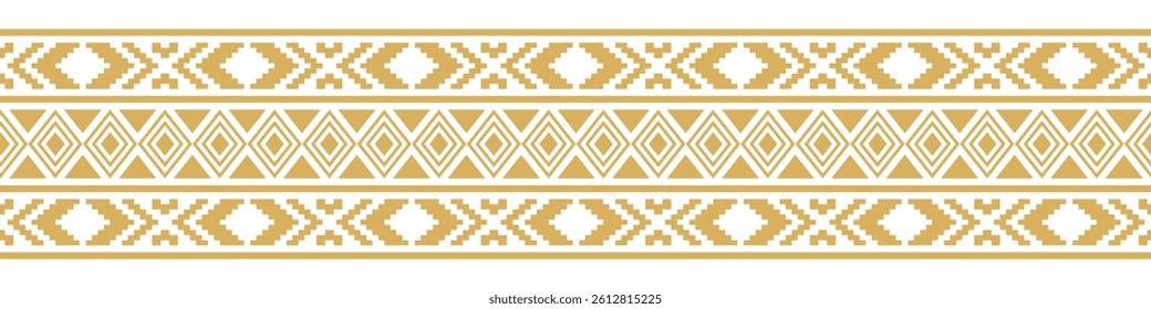 Gold ethnic ornament with geometric tribal border pattern.