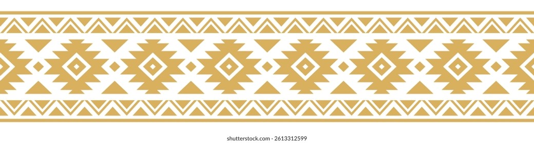 Gold ethnic ornament with geometric tribal border pattern.