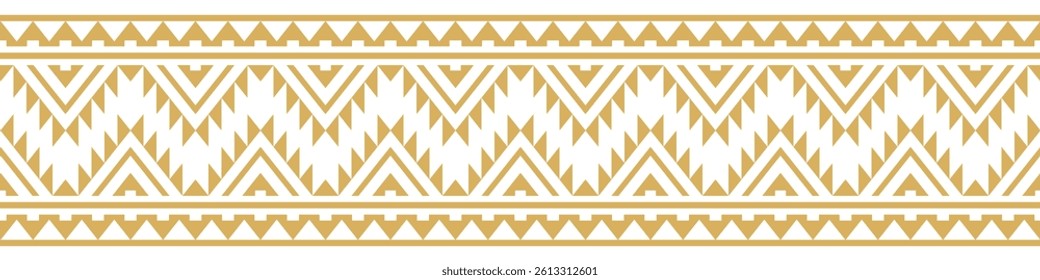 Gold ethnic ornament with geometric tribal border pattern.