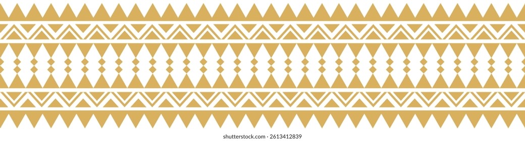 Gold ethnic ornament with geometric tribal border pattern.