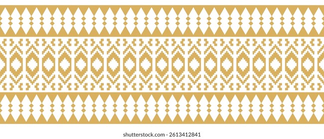 Gold ethnic ornament with geometric tribal border pattern.