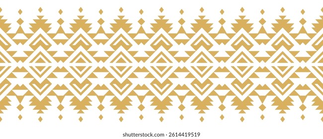 Gold ethnic ornament with geometric tribal border pattern.