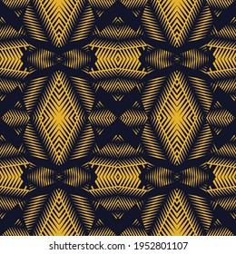 ฺBlack gold ethnic tribal seamless pattern. Traditional design for background, wallpaper, clothing, wrapping, carpet, tile, fabric, decoration, vector illustration, embroidery style. African textiles.