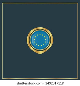 Gold EU flag icon Marker or map pointer. Golden European Union flag map pin
