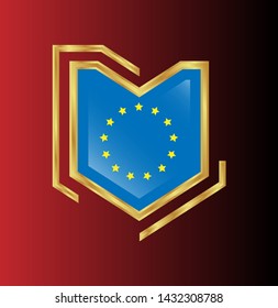 Gold EU member flag vector shield. EU protect shield