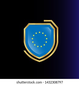 Gold EU member flag vector shield. EU protect shield