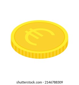 Gold euro coin. Isometric golden money icon. Wealth symbol. Vector illustration isolated on white.