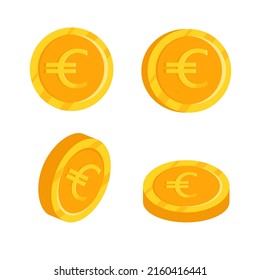 Gold euro coin. Vector flat illustration