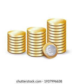 Gold euro coins. 3 d vector icon on white background.