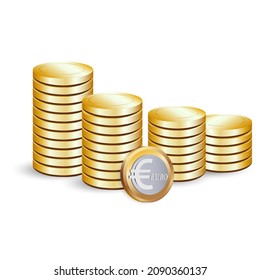 Gold euro coins isolated on white background, vector