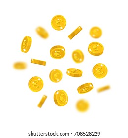 Gold euro flying cartoon isolated. Gold euro with the effect flying in the air in a cartoon style for designers and illustrators. Floating pieces in the form of vector illustrations