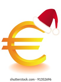 gold euro symbol in a red hat Santa's on a white background