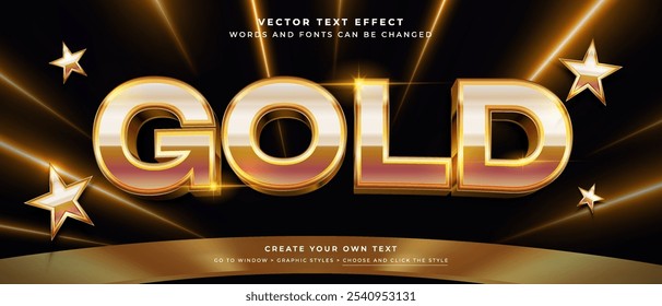 Gold exclusive text effect with gold stars on abstract background, vector graphic style