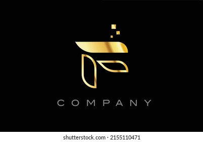 gold F alphabet letter logo icon. Creative design template for business and company