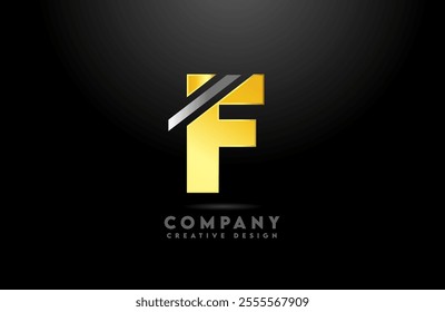 gold F letter alphabet logo icon design with golden yellow black color for business and company