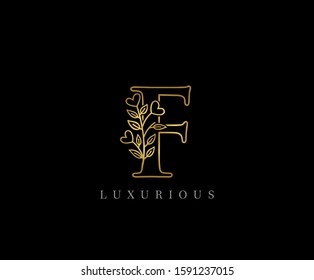 Gold F Letter Logo Icon . Initial Letter F Design Vector Luxury Gold Color.Print monogram initials stamp line art sign symbol