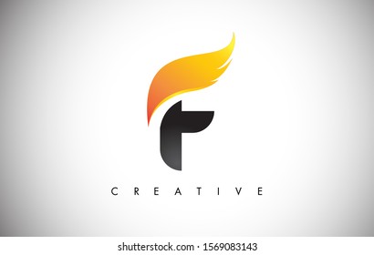 Gold F Letter Wings Logo Design Icon. Flying Wing Letter Logo with Creative Golden Wing Concept.