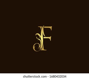 Gold F Luxury Logo Icon, Classic F Letter Design.