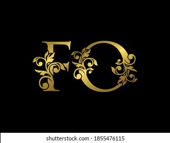 Gold F, O and FO Luxury Letter Logo Icon. Graceful royal style. Luxury golden alphabet arts logo.
