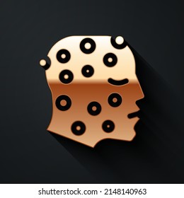 Gold Face With Psoriasis Or Eczema Rash Icon Isolated On Black Background. Concept Of Human Skin Response To Allergen Or Chronic Body Problem. Long Shadow Style. Vector