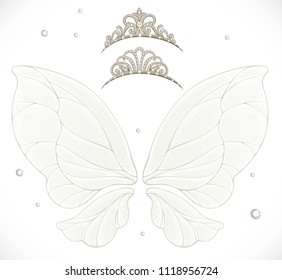 Gold fairy wings with tiaras bundled isolated on a white background