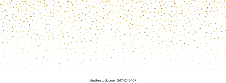 Gold falling confetti background. Repeated golden glitter pattern. Yellow, orange and golden dots wallpaper. Celebration Christmas, New Year or birthday party decoration. Vector backdrop