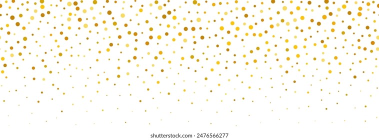 Fondo de confeti dorado. Patrón de brillo punteado dorado repetido. Fondo de pantalla de puntos amarillos, naranjas y dorados. Navidades de celebración, Nuevo año o fiesta de cumpleaños que se repiten de fondo. Vector