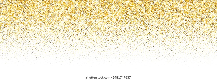 Gold falling confetti background. Repeated golden dotted glitter pattern. Yellow and orange dotted gradient wallpaper. Celebration Christmas, New Year or birthday party backdrop. Vector 