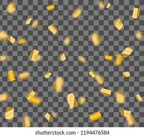 Gold falling confetti festive background, vector illustration. Isolated.