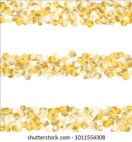 Gold Falling Confetti Isolated on Black Background. Dark Festive Pattern with Sparkles for Christmas and New Year Decoration, Birthday Invitation, Poster or Greeting Card. Vector Gold Confetti.