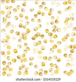 Gold Falling Confetti Isolated on Black Background. Dark Festive Pattern with Sparkles for Christmas and New Year Decoration, Birthday Invitation, Poster or Greeting Card. Vector Gold Confetti.