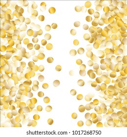 Gold Falling Confetti Isolated on Black Background. Dark Festive Pattern with Sparkles for Christmas and New Year Decoration, Birthday Invitation, Poster or Greeting Card. Vector Gold Confetti.