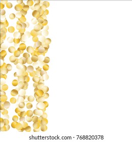 Gold Falling Confetti Isolated on Black Background. Dark Festive Pattern with Sparkles for Christmas and New Year Decoration, Birthday Invitation, Poster or Greeting Card. Vector Gold Confetti.