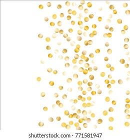 Gold Falling Confetti Isolated on Black Background. Dark Festive Pattern with Sparkles for Christmas and New Year Decoration, Birthday Invitation, Poster or Greeting Card. Vector Gold Confetti.