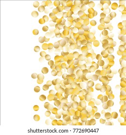 Gold Falling Confetti Isolated on Black Background. Dark Festive Pattern with Sparkles for Christmas and New Year Decoration, Birthday Invitation, Poster or Greeting Card. Vector Gold Confetti.