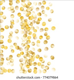 Gold Falling Confetti Isolated on Black Background. Dark Festive Pattern with Sparkles for Christmas and New Year Decoration, Birthday Invitation, Poster or Greeting Card. Vector Gold Confetti.