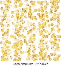 Gold Falling Confetti Isolated on Black Background. Dark Festive Pattern with Sparkles for Christmas and New Year Decoration, Birthday Invitation, Poster or Greeting Card. Vector Gold Confetti.