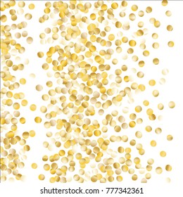 Gold Falling Confetti Isolated on Black Background. Dark Festive Pattern with Sparkles for Christmas and New Year Decoration, Birthday Invitation, Poster or Greeting Card. Vector Gold Confetti.