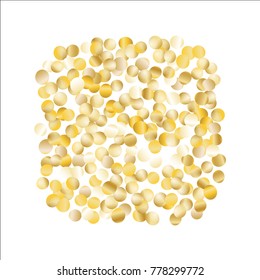 Gold Falling Confetti Isolated on Black Background. Dark Festive Pattern with Sparkles for Christmas and New Year Decoration, Birthday Invitation, Poster or Greeting Card. Vector Gold Confetti.