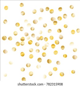 Gold Falling Confetti Isolated on Black Background. Dark Festive Pattern with Sparkles for Christmas and New Year Decoration, Birthday Invitation, Poster or Greeting Card. Vector Gold Confetti.