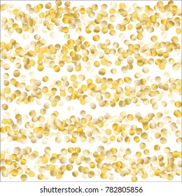 Gold Falling Confetti Isolated on Black Background. Dark Festive Pattern with Sparkles for Christmas and New Year Decoration, Birthday Invitation, Poster or Greeting Card. Vector Gold Confetti.