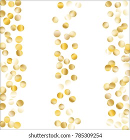 Gold Falling Confetti Isolated on Black Background. Dark Festive Pattern with Sparkles for Christmas and New Year Decoration, Birthday Invitation, Poster or Greeting Card. Vector Gold Confetti.