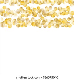 Gold Falling Confetti Isolated on Black Background. Dark Festive Pattern with Sparkles for Christmas and New Year Decoration, Birthday Invitation, Poster or Greeting Card. Vector Gold Confetti.