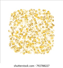 Gold Falling Confetti Isolated on Black Background. Dark Festive Pattern with Sparkles for Christmas and New Year Decoration, Birthday Invitation, Poster or Greeting Card. Vector Gold Confetti.