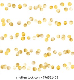Gold Falling Confetti Isolated on Black Background. Dark Festive Pattern with Sparkles for Christmas and New Year Decoration, Birthday Invitation, Poster or Greeting Card. Vector Gold Confetti.