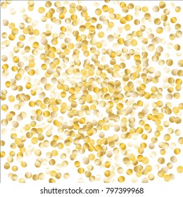 Gold Falling Confetti Isolated on Black Background. Dark Festive Pattern with Sparkles for Christmas and New Year Decoration, Birthday Invitation, Poster or Greeting Card. Vector Gold Confetti.