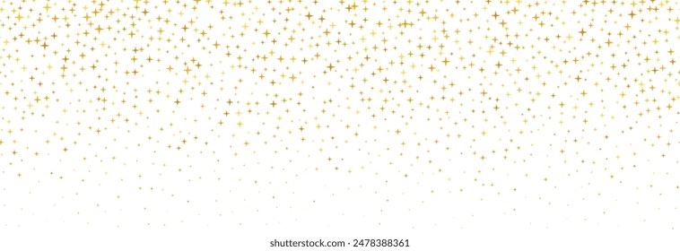 Oro cayendo abajo fondo de confeti. Patrón de brillo punteado dorado repetido. Fondo de pantalla de puntos amarillos, naranjas y dorados. Navidades de celebración, Nuevo año o fondo de decoración de fiesta de cumpleaños. Vector