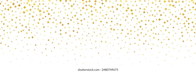 Gold falling down confetti background. Repeated golden dotted glitter pattern. Yellow, orange dots wallpaper. Celebration Christmas, New Year or birthday party decoration backdrop. Vector